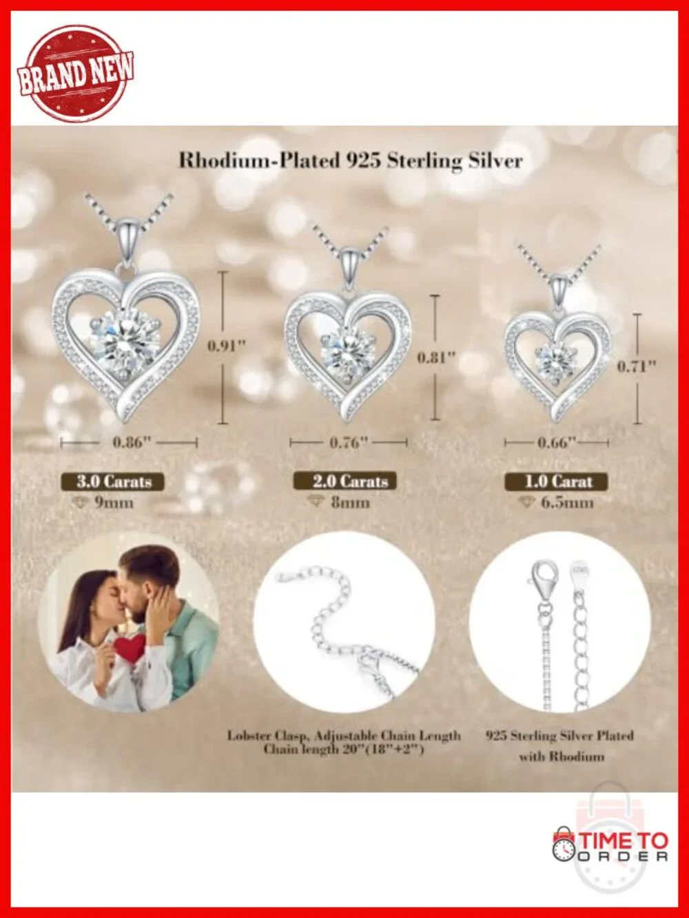 Moissanite Heart Pendant Necklace 925 Sterling Silver 1-3 CT D VVS1